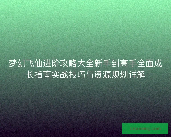梦幻飞仙进阶攻略大全新手到高手全面成长指南实战技巧与资源规划详解